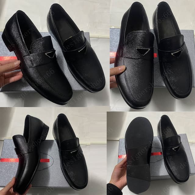 Saffianos leather loafers Mocassinis in Saffianos Colore Nero Black 2DB1 Logo triangolo smaltatos in metallo New Designer business comfort cowhide leather shoes